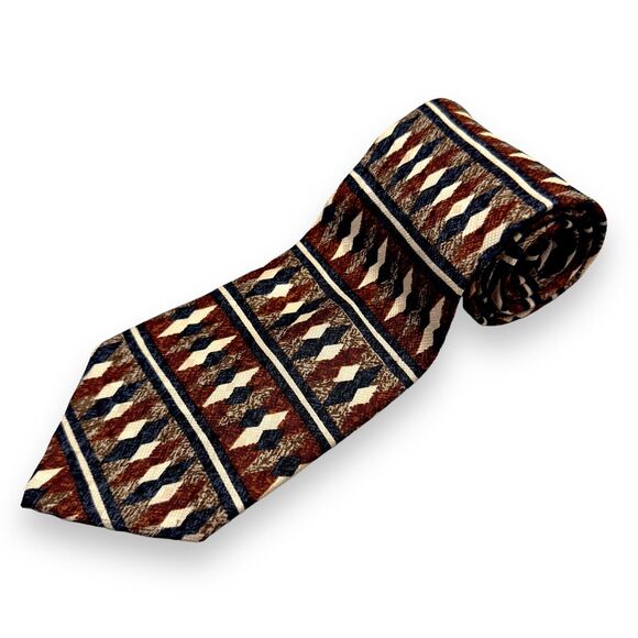 G.J. Cahn‎ Mens Vintage Silk Dress Tie Made in USA Geometric Diamond 60" 3.75" - Picture 1 of 9